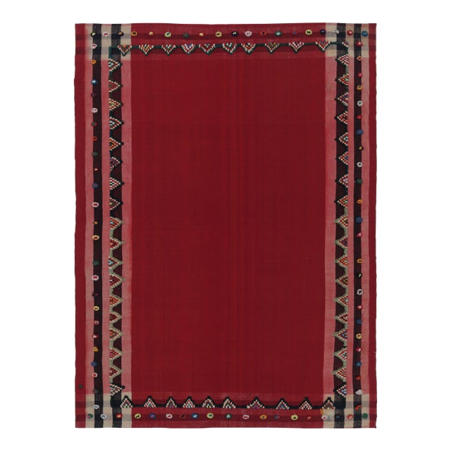 Vintage Persian Kilim, Rich Red Open Field With Playful Borders - Rug & Kilim For Sale