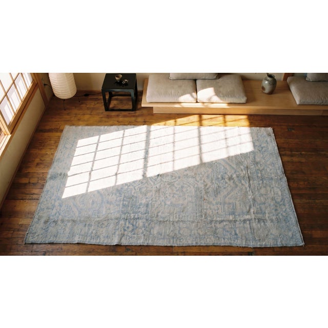 Textile 1920s White Geoemtric Antique Indian Agra Cotton Rug 4' X 6'8" Handknotted Wool Carpet For Sale - Image 7 of 8