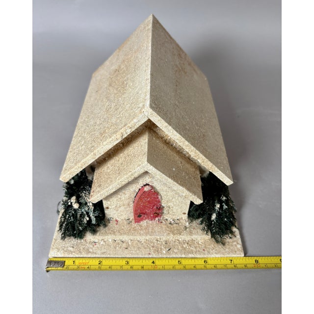 Vintage Mica Putz Christmas Church Music Box With Bottle Brush Trees, C. 1940s–1950s For Sale - Image 10 of 11