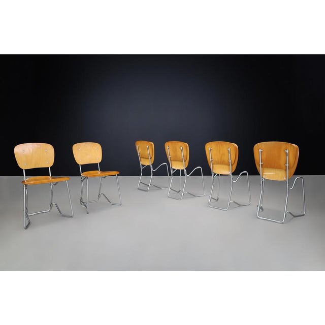 Aluflex Stackable Chairs attributed to Armin Wirth for Hans Zollinger Sohne, Switzerland, 1960s, Set of 6 For Sale - Image 6 of 13