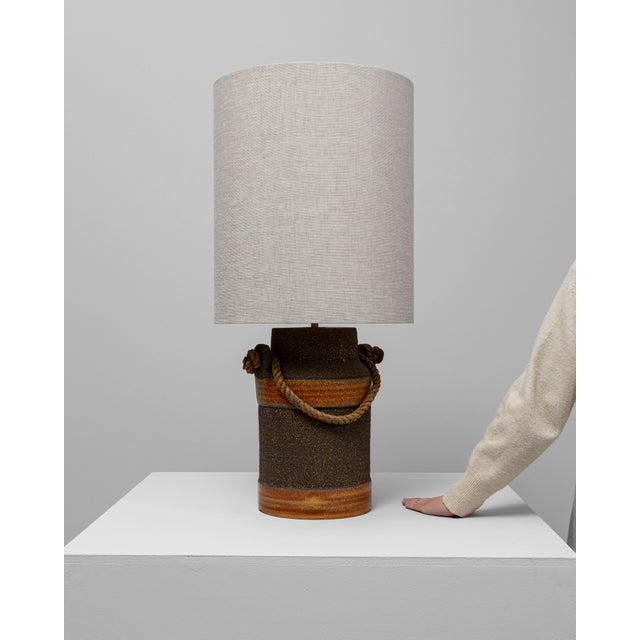 20th Century German Orange Ceramic Table Lamp With Rope Handle For Sale - Image 4 of 18