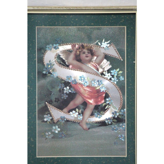 Framed Vintage Set of Foil Print Cherub Alphabet Postcards in Letters J, P, S For Sale - Image 4 of 6
