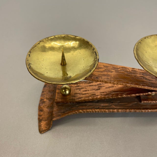 1950s Brutalist Copper and Brass Candleholder in the style of Hagenauer, Austria, 1950s For Sale - Image 5 of 18