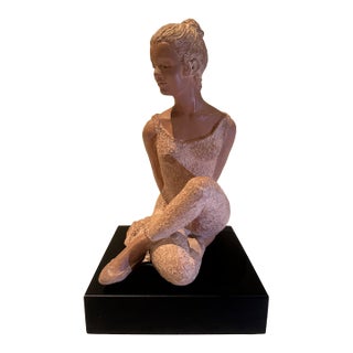 1960s Peggy Mach Seated Ballerina Terra Cotta Sculpture on Wooden Base, No. 317/975 For Sale