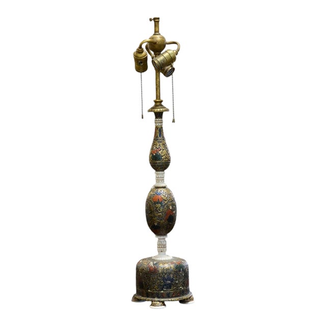 Renaissance Revival Enameled Bronze and Ivory Table Lamp by e.f. Caldwell For Sale