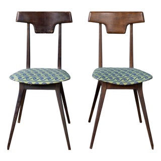 Vintage Wooden Chairs with Fabric Seats, Italy, 1950s, Set of 2 For Sale