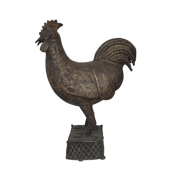 Metal Large Bronze Brass African Benin Rooster For Sale - Image 7 of 7