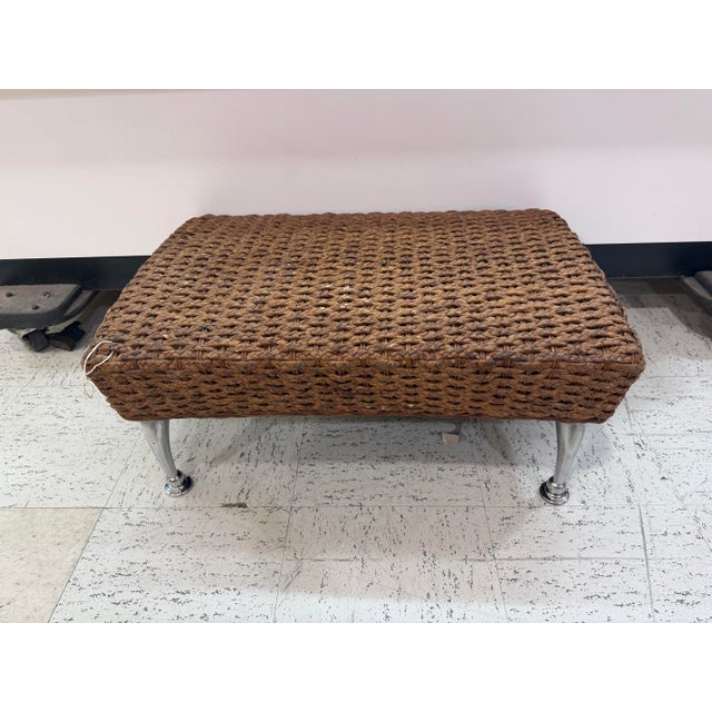 Spanish Rattan Ottoman With Chrome Legs 1960s For Sale - Image 4 of 4