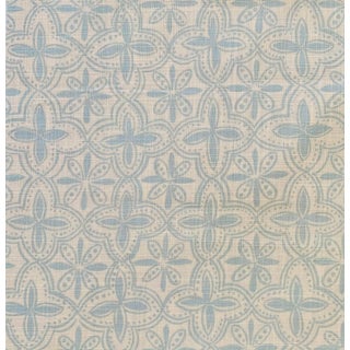 MM Designs Aqua & Cream Diagonal Quatrefoil Medallion Cotton Linen Blend Fabric- 9.6 Yards For Sale