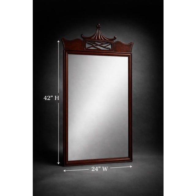 MOBILE-READY BLURB A beautifully sculptural vintage Chinoiserie wall mirror featuring an elegant pagoda-style crest, open...