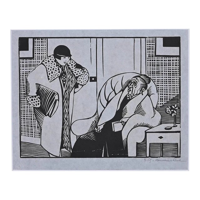 Hermann-Paul - the Old Woman - Original Woodcut Print - 1925 For Sale