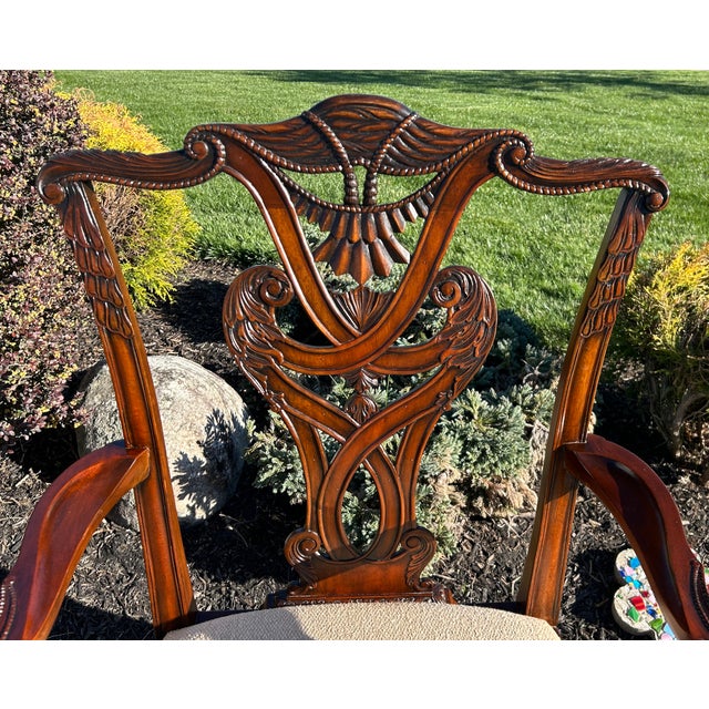 Vtg. Pair of Henredon Chippendale Heavily Carved Solid Mahogany Arm Chairs For Sale - Image 12 of 12