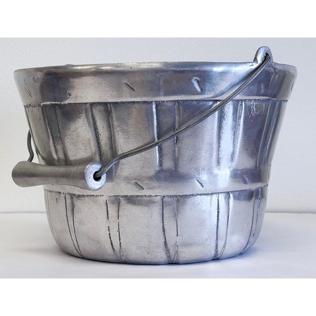 Vintage Centrumetal ice bucket with handled barrel basket motif. A chic addition to your patio party! Age wear.
