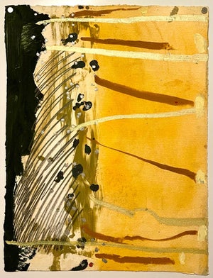 Stanley Boxer, Stanley Boxer Mixed Media Abstract Expressionist Painting on Paper, Gold, 1987