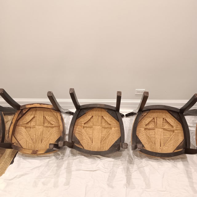 Wood Vintage French, Country Black Dining Chairs With Rush Seat - Set of 6 For Sale - Image 7 of 18