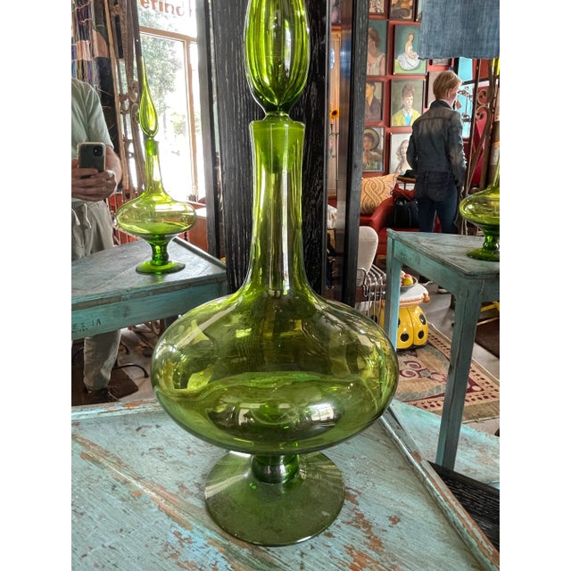 Mid-Century Modern Green Blenko Glass Bottle For Sale In San Francisco - Image 6 of 7