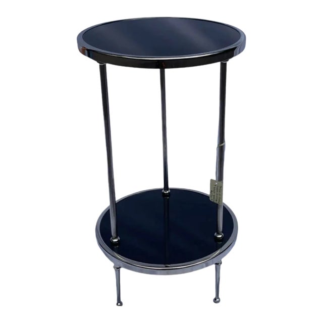 Petite 2-Tiered Table in Nickel & Black Granite For Sale