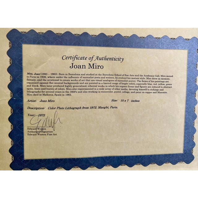 Joan Miró Joan Miró Color Plate Lithograph Printed 1972 Maeght, Paris For Sale - Image 4 of 9