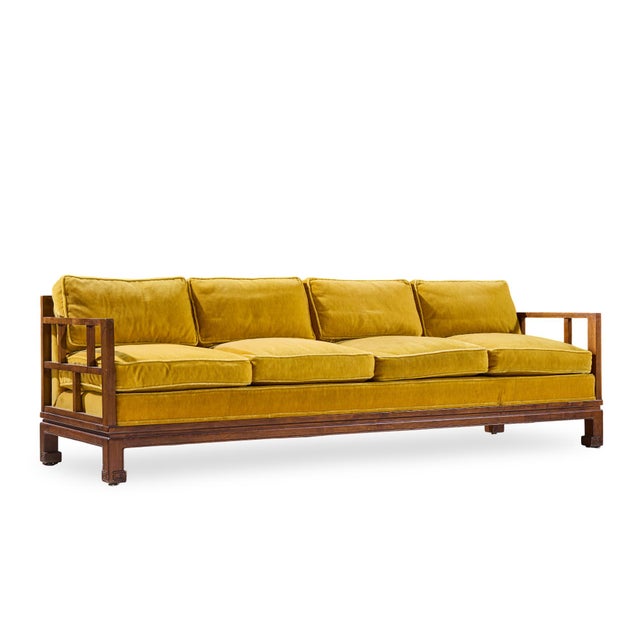 Baker Furniture Company Michael Taylor for Baker Furniture Far East Collection Mid Century Walnut Sofa - Pair For Sale - Image 4 of 13