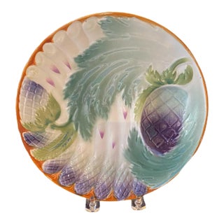 French Antique Majolica Asparagus Plate For Sale