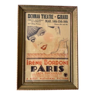 1929 Original Paris Movie Poster First National Irene Bodoni Art Deco Warner Bros. Framed For Sale