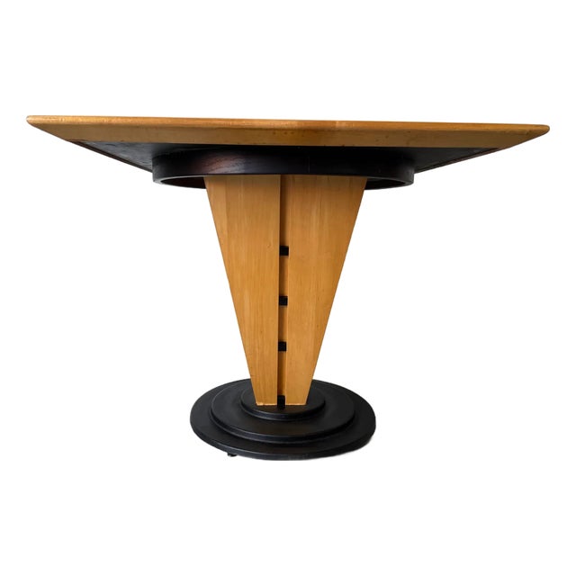 1980’s Postmodern Art Deco-Style Italian Pedestal Game Table With Black Metal Base For Sale