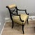Restored Black and Gilded Gold Leaf Accents Regency Arm Chairs. Made by Century Furniture with new matching custom upholstery