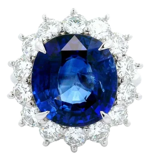 9.97 Carat Ceylon Sapphire Diamond Halo Platinum Ring, Gia Certified, Size 6.25