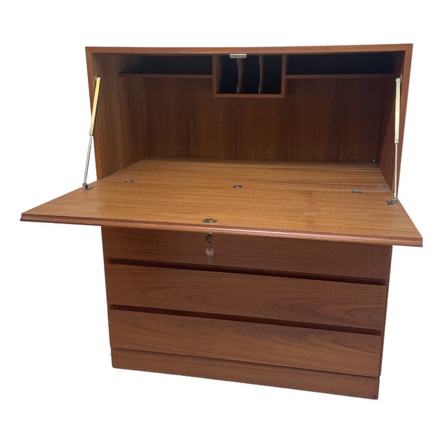 1970s Mid-Century Modern Teak Secretary Desk For Sale