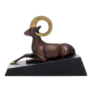 Art Deco Style Cast Metal Sculpture of a Ram For Sale
