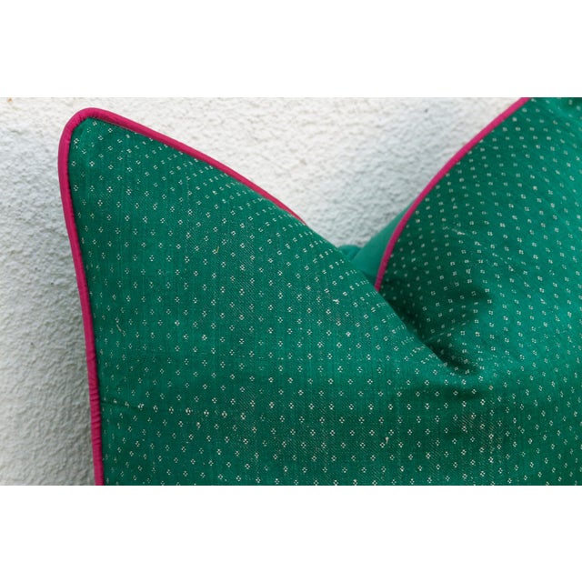Indian Parji Green Dotted Ahir Handloom Pillow For Sale - Image 3 of 6