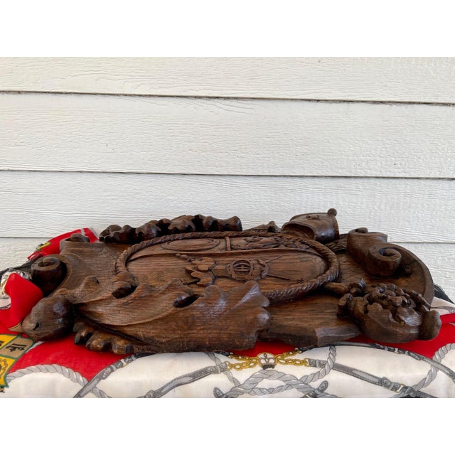 Antique French Gothic Wall Plaque Coat of Arms Carved Oak Renaissance C1890 For Sale - Image 15 of 18