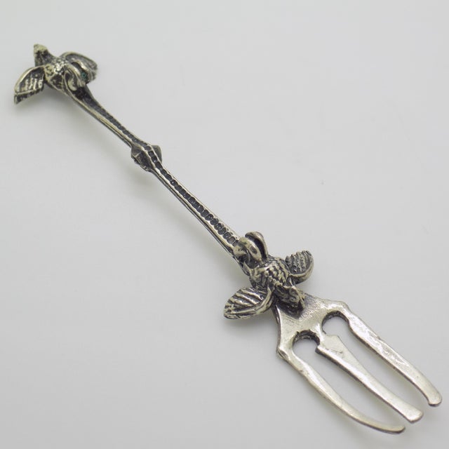 Vintage Italian Handmade Genuine Silver 800 Decorative Cocktail Fork With Bird For Sale - Image 4 of 9