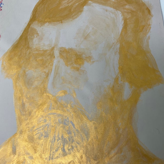 Original approx 12 x 18.5 painting done with gold metallic paint on colored paper signed bottom left titled upper left...