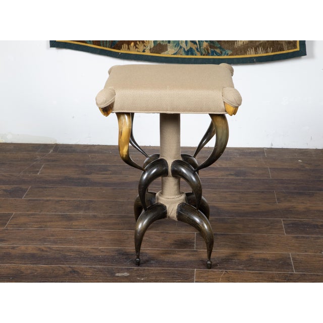 Late 19th Century 1880s American Horn Stool with Three-Tier Construction and Custom Upholstery For Sale - Image 5 of 11
