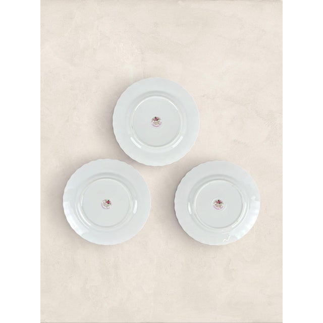 English Vintage English Roslyn Fine Bone China Pink Rose Dessert Plates, Set of Three For Sale - Image 3 of 3