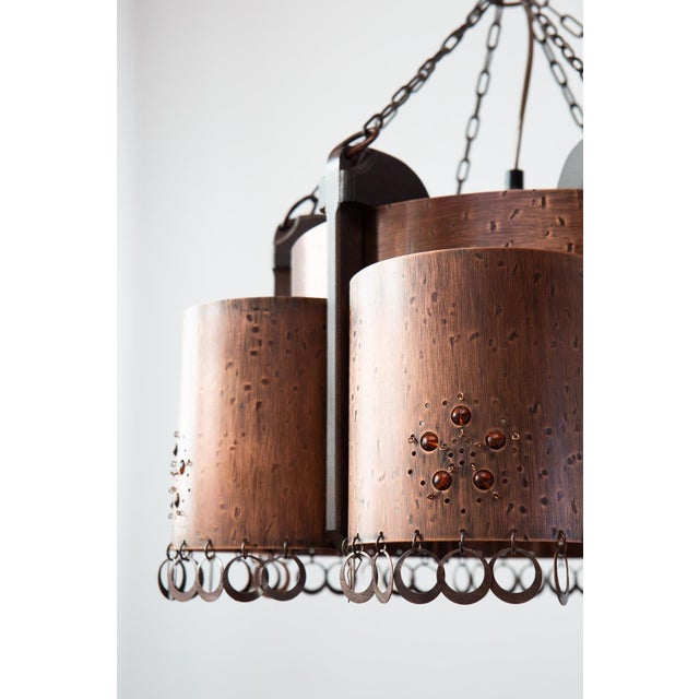 Large Vintage Swedish Copper and Wood Pendant, 1970s For Sale - Image 13 of 14