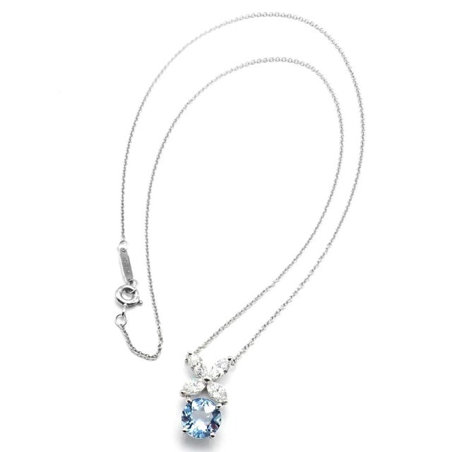 Tiffany and Co. Tiffany & Co. Victoria Platinum Diamond Aquamarine Pendant Necklace For Sale - Image 4 of 9