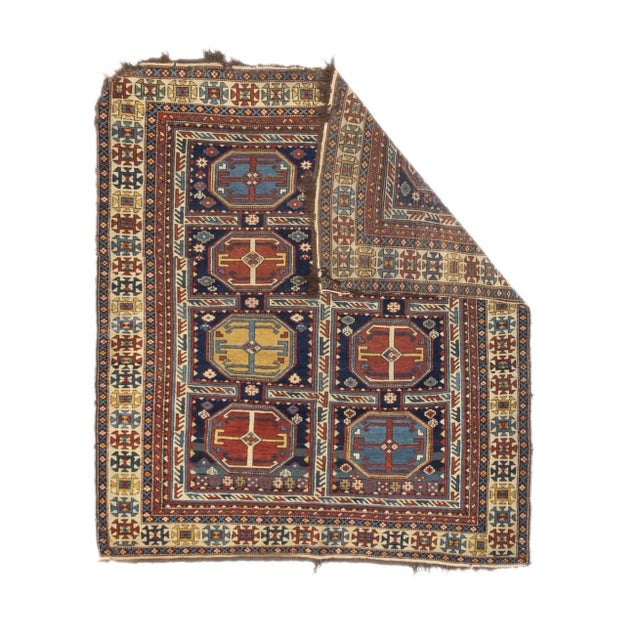 Antique Caucasian Kuba Rug 4'4" x 5’0”. Azeri Turks inhabit the Kuba area of the central west Caspian Caucasus and weave a...
