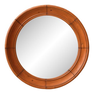 Vintage Round Wood Frame Mirror For Sale