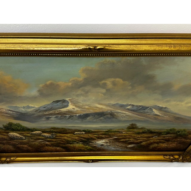 Oil Painting Scottish Highlands Sheep Grazing Ben Nevis Range by Wendy Reeves C1990's Framed For Sale - Image 9 of 12