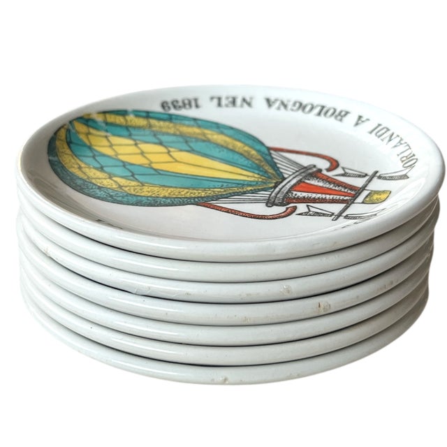 1960s Fornasetti “Palloni” Balloon & Flying Machine Porcelain Coasters – Set of 7 For Sale - Image 11 of 12