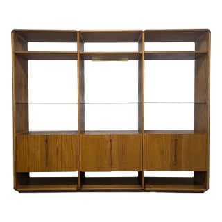 Handcrafted Mid Century Oak 3-Bay Wall Cabinet by Lou Hodges, 1979 For Sale