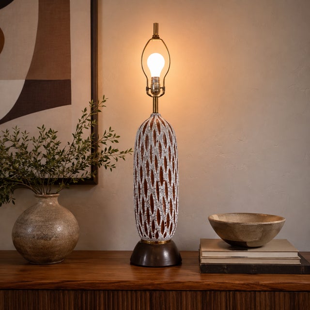 Mid-Century Modern 1960s Ceramic Lava Glaze Table Lamp, Tall Sculptural Mid Century Lighting For Sale - Image 3 of 11