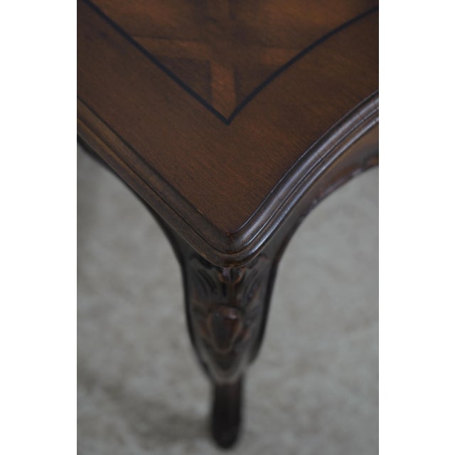 1970s Pair French Louis XV Walnut Parquet Top Lamp Tables For Sale In Philadelphia - Image 6 of 15