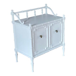 Vintage Drexel Kensington Faux Bamboo White Lacquered Nightstand Hollywood Regency, Circa 70's For Sale
