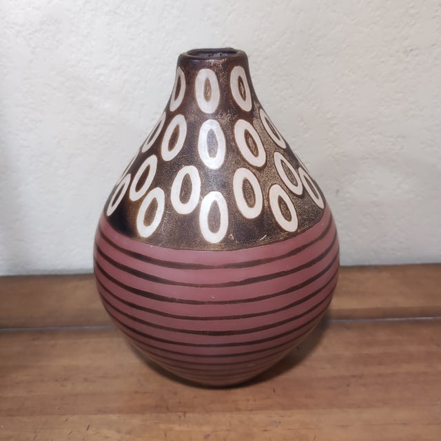 Alex Calle Pottery Jug Vase Signed Brown Geometric Modernist Peru Folk Art For Sale - Image 4 of 12