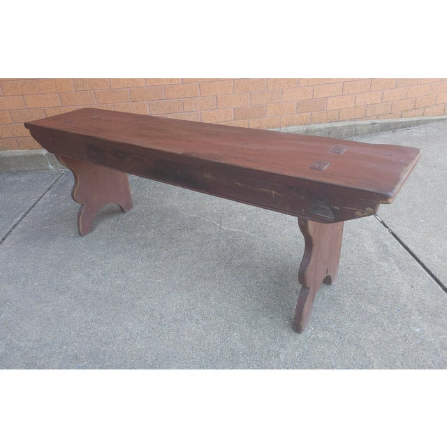 Brown Early American Primitive Two Seater Bench For Sale - Image 8 of 8