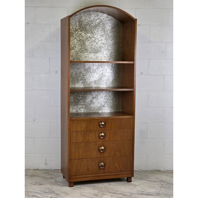 Founders Furniture Company Walnut Mid 20th Century Arch Top Cabinet For Sale - Image 4 of 8