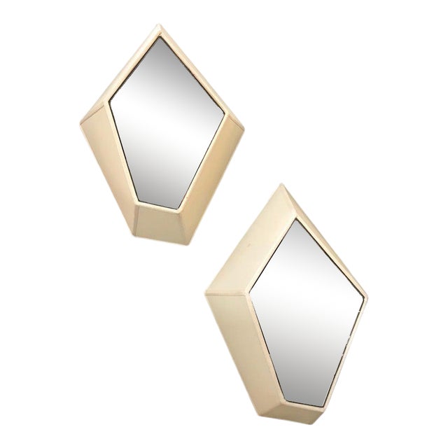 Mid-Century Polygonal Wall Sconces With Fabric and Mirror, Italy - a Pair For Sale